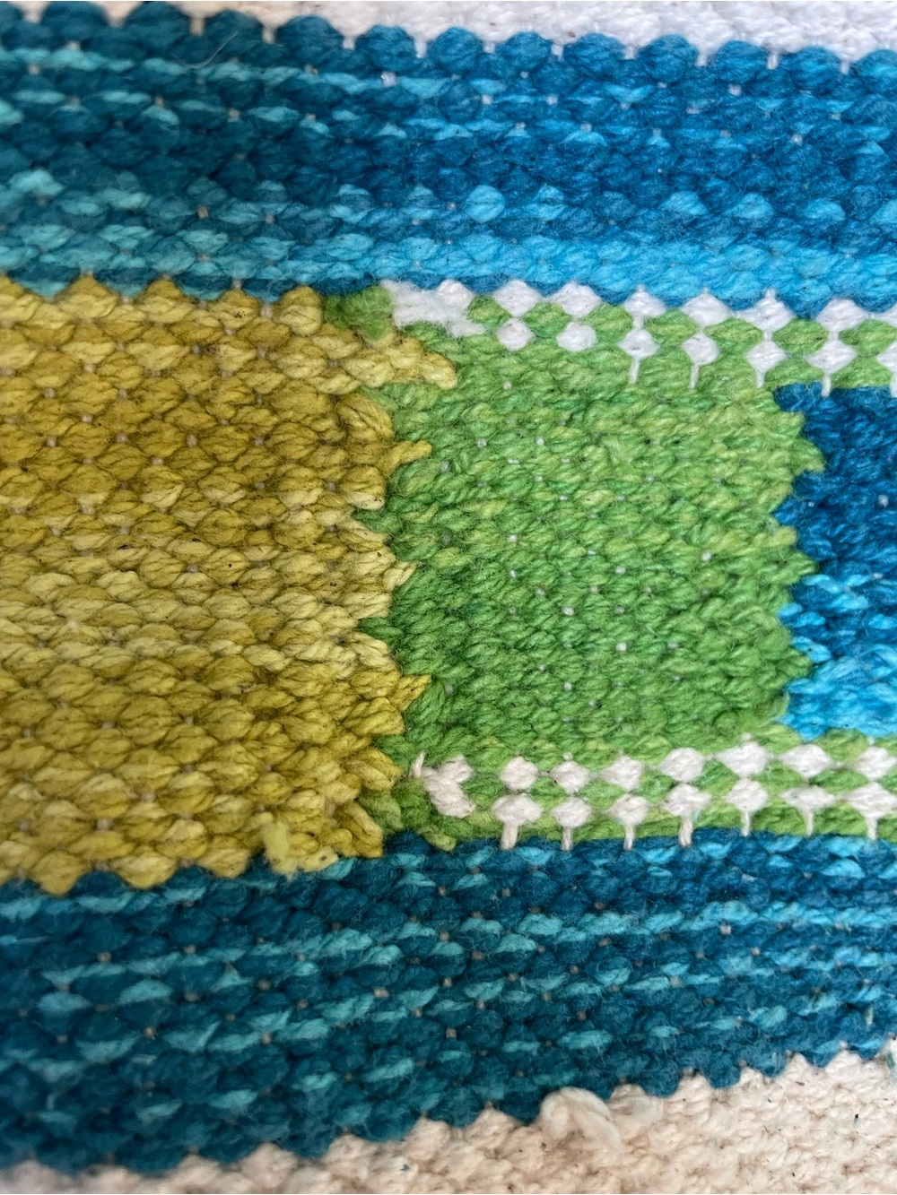 Woven Green & Blue Stripe Tote Bag with Leather Straps - Picture 13 of 15